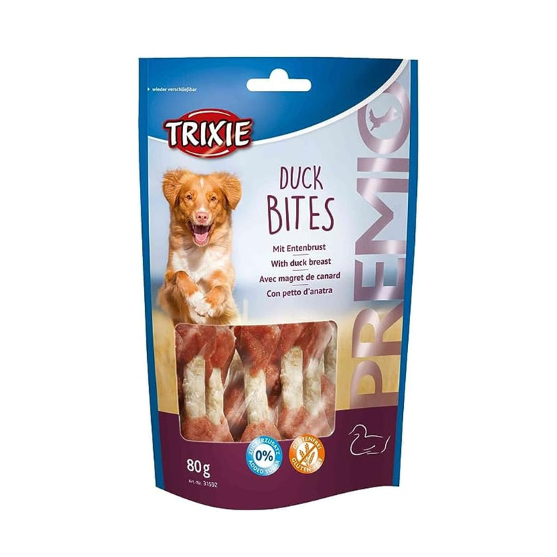 TRIXIE dog treat PREMIO dog duck bites 80g - premium treats for dogs, gluten-free - without grains and sugar, tasty reward for training and at home - 31592 Duck Bites - PawsPlanet Australia