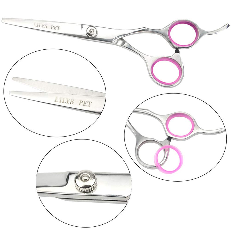 LILYS PET Professional PET Dog Grooming Scissors Suit,RED/Blue Ring, Cutting&Curved&Thinning Shears 6.0" - PawsPlanet Australia