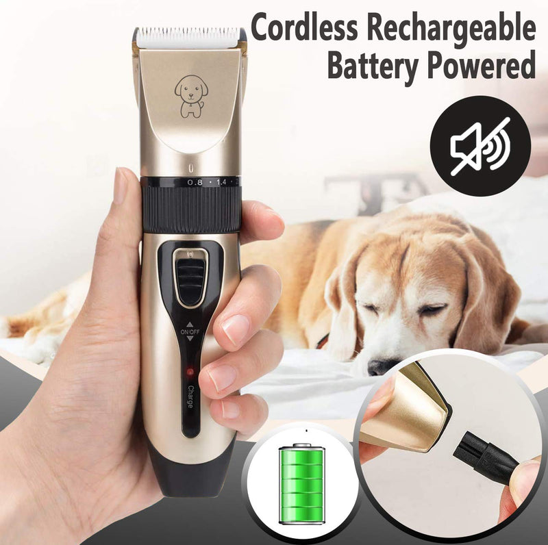 [Upgraded] Cordless Pet Grooming Clipper Kit | Dog Clippers Cat Hair Trimmer Set | Low Noise Rechargeable Electric Detachable Blade with Comb Guides Scissors Nail Kits for Thick to Heavy Coats Animal - PawsPlanet Australia