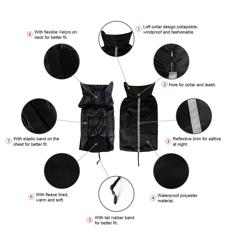 PETCEE Dog Jackets,Dog Winter Coat Warm Dog Clothes Jacket for Small Medium Large Dogs with Lofty Collar Waterproof Windproof Pet Dogs Apparel for Cold Weather - 2 Layer (XS - 5XL) XS Black - PawsPlanet Australia