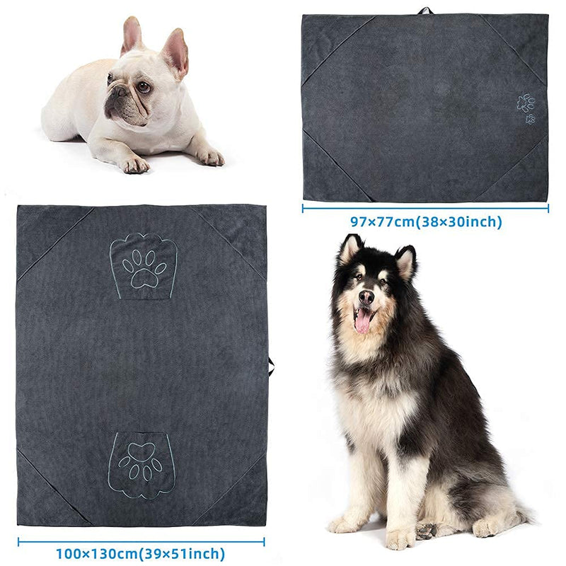 Winthome Microfiber Dog Towel for Drying, Super Absorbent Doggy Bath Towel for Pets with Pockets,Soft and Lightweight Medium Grey - PawsPlanet Australia
