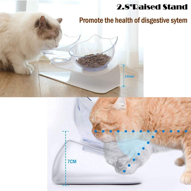 Companet Pet Raised Bowl 15°Tilted Cat Food Bowl Slanted Double Cat Dishes Feeder with Detachable Raised Stand Pet Food Feeder for Cats or Small Dogs - PawsPlanet Australia