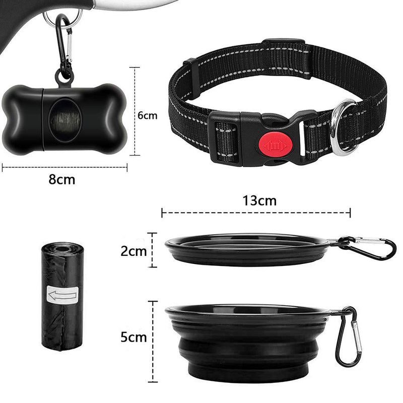 [Australia] - QiMH Retractable Dog Leash, 360° Tangle-Free Heavy Duty 16ft Reflective Walking Dog Leash Ribbon with Anti-Slip Handle for Medium and Large Dogs Up to 110lbs, One-Handed Brake, Pause and Lock Black & White 