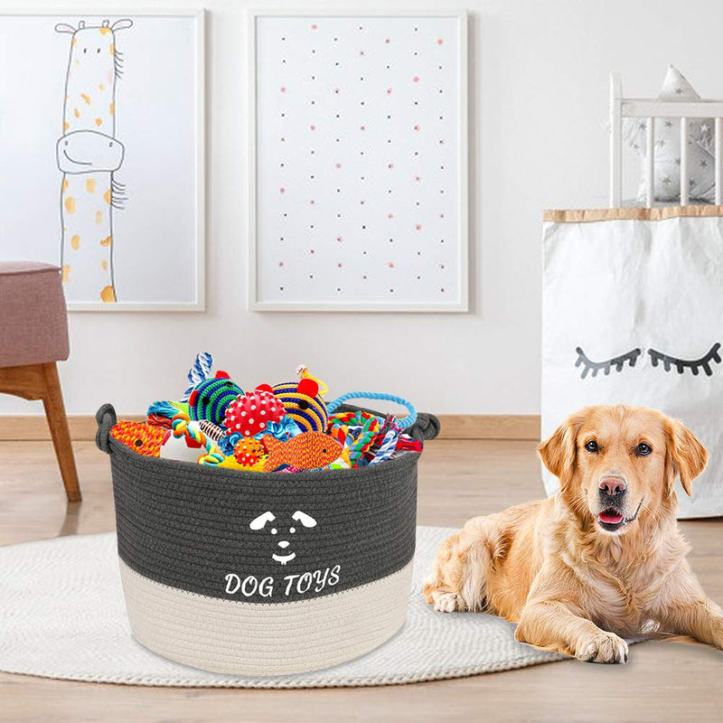 YANGDD Dog Toys Storage Bins, Pet Toy and Accessory Storage Box, Dog Toys and Food Organizing Basket, Dog Toys Box for Organizing Pet Toys, Blankets and Dog Stuff-Dark Gray & White(40 * 27cm) 40*27cm Dark Gray & White - PawsPlanet Australia