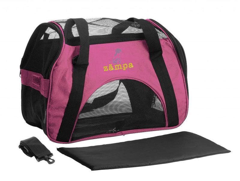 [Australia] - Zampa Airline Approved Soft Sided Pet Carrier, Low Profile Travel Tote, Removable pad, Premium Zippers & Under Seat Compatibility, for Cats and Small Dogs 15" x 17" x 7" Pink 