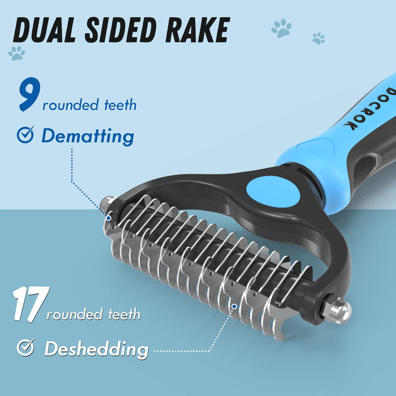 Dog Grooming Brush and Metal Comb, Undercoat Rake for Dogs Grooming Supplies Dematting Deshedding Brush for Shedding, Cat Brush Deshedder Brush Dogs Shedding Tool for Long matted Haired Pets, Blue - PawsPlanet Australia