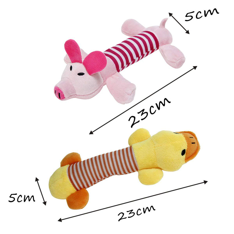 MICHETT Squeaky Dog Toys 2 Pack, Low Stuffing Squeak Dog Toy Durable Interactive Puppy Toys, Various Animals Shapes Training Toy - For Small Dogs (Duck and Pig) - PawsPlanet Australia