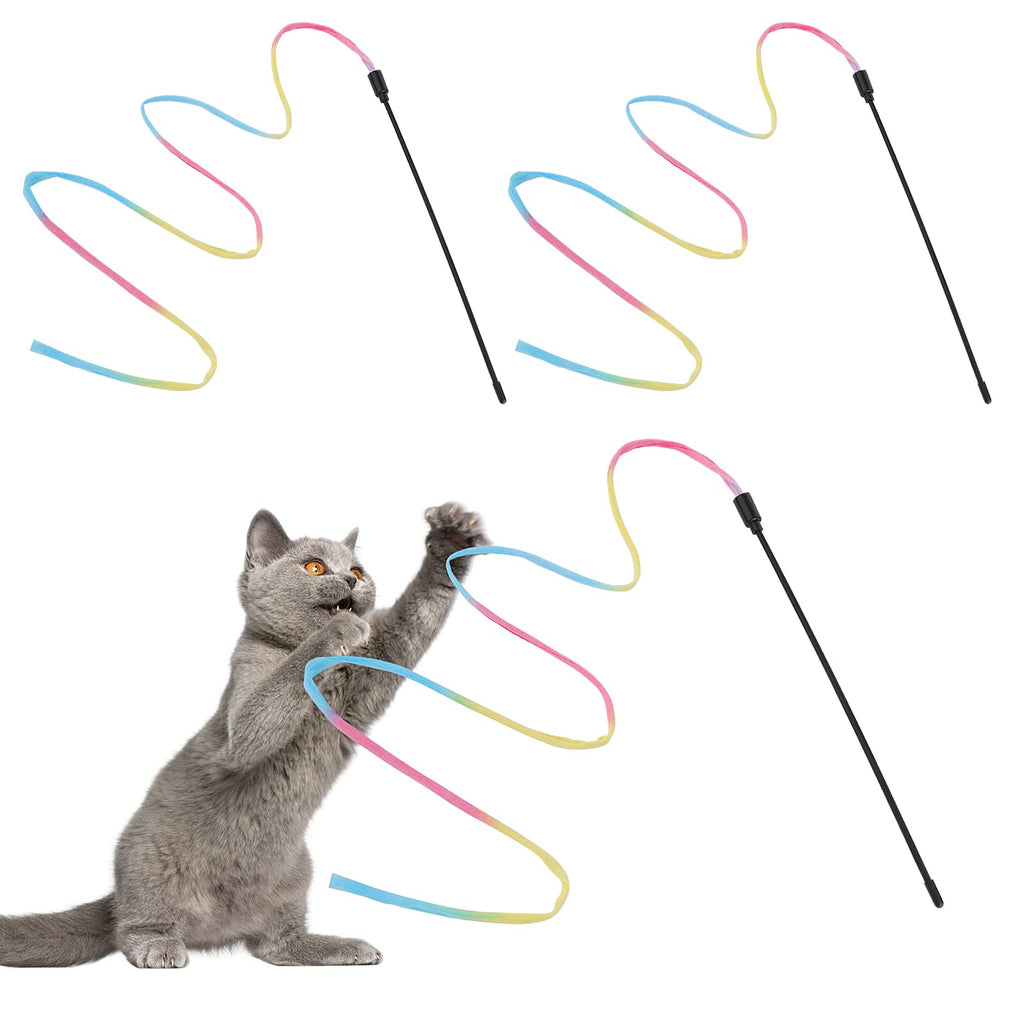 Molain Cat Wand Rainbow Toy 3pcs Rainbow Ribbon Wand for Kitten Training Rainbow Ribbon Charmer Wand Interactive Catcher Teaser Wand for Kitten Cat Exerciser (30cm) - PawsPlanet Australia