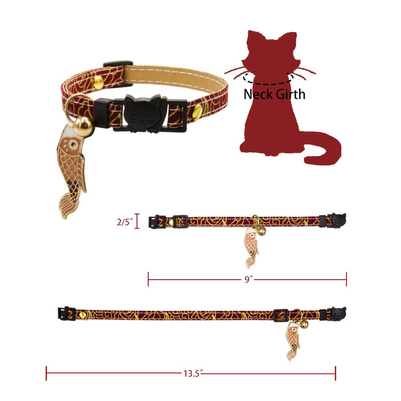 ICICECREAM Breakaway Cat Collar with Bow Tie and Bell, Multiple Patterns, Detachable Adjustable Safety Collars for Girl Boy Male Female Cats Kitten & Small Dogs 2 Pack 01-Koinobori Charm Japanese Kimono - PawsPlanet Australia