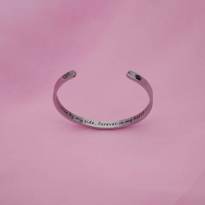 [Australia] - Phoenix Angela Once by My Side Forever in My Heart Pet Sympathy Personalized Gift Bracelet Pet Remembrance Jewelry Dog Memorial Cuff Loss of Pet Gifts 