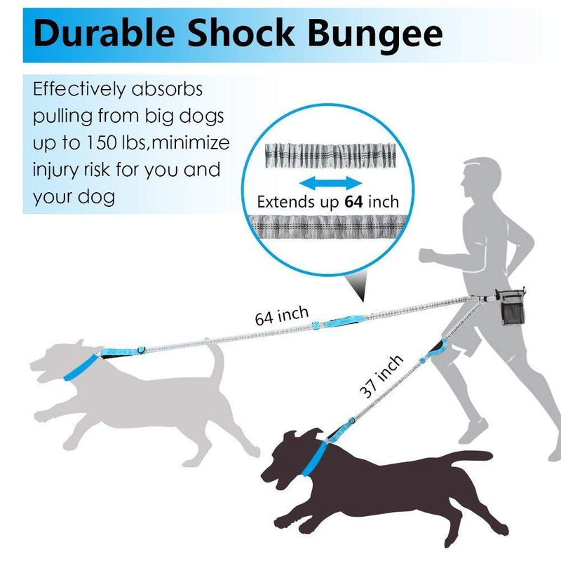 [Australia] - YOUTHINK Hands Free Dog Leash, with Training Treat Pouch, Reflective Shock Bungee Endure Up to 150 lbs, Comfort & Safe Dual Handle Waist Belt Collapsible Water 