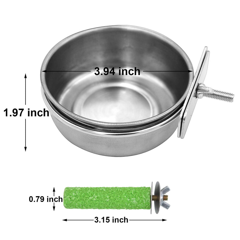 [Australia] - 2 Pack Birds Food Dish Parrot Stainless Steel Feeding Cups Bird Feeders Water Cage Bowls with Clamp Holder and 1 Pcs Bird Stand Toy for Parakeet Conure Cockatiels Lovebird Budgie Chinchilla 2 Pack 