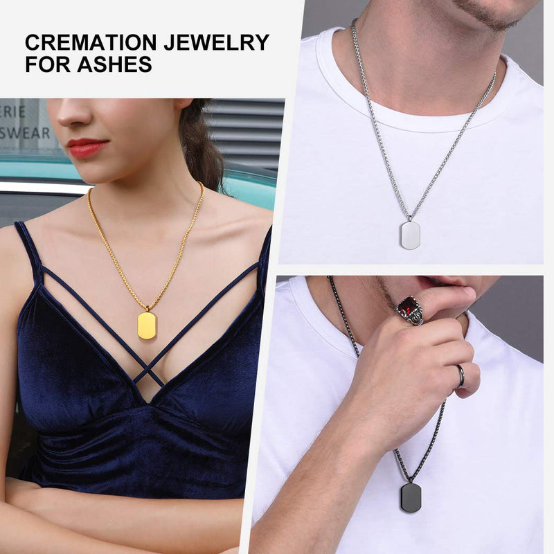 [Australia] - Bar/Hourglass/Angel Wing/Dog Tag/Teardrop/Pet Paw/Special Date Calendar Pendant Urn Necklace For Ashes For Men Women Personalized Cremation Jewelry Waterproof & Rolo Chain 18''+2''(with Gift Box) 03-Black Dog Tag no personalized 