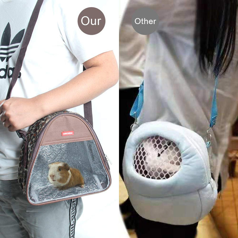 VLIKE Hamster Guinea Pig Bag Carrier Accessories Small Animals Hedgehog Squirrel Chinchilla Sugar Glider Outdoor Travel Bag Zipper Portable Breathable Outgoing Bags Standard 【Triangle】Leopard Brown - PawsPlanet Australia