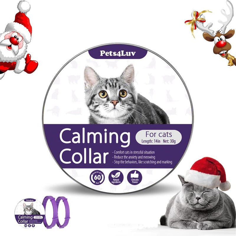 Pets4Luv Calming Collar for Cats - Pheromone Calm Collars, Anxiety Relief Fits Small Medium and Large Cat - New Version - Adjustable and Waterproof with 100% Natural 2 Pack - PawsPlanet Australia