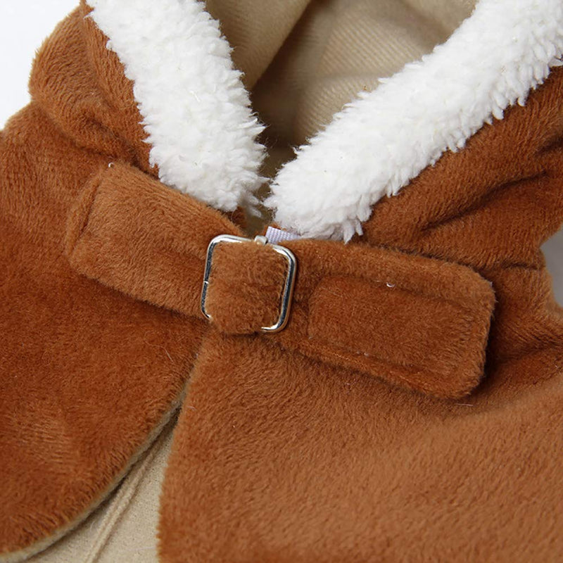 OmeHoin Christmas Style Antler Shape Plush Hooded Cloak for Pet Cat/Puppy/Small Dog Autumn Winter Wear Xmas Gift Free Size Brown - PawsPlanet Australia