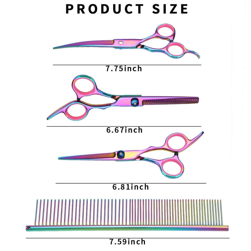 INTSUN Dog Grooming Scissors Kit , Pet Grooming Scissors for Dog Professional Pet Trimmer Kit Grooming Shears Thinning 7-inch Cutting Scissors, Thinning Shear, Curved Scissors, Grooming Comb (Rainbow) - PawsPlanet Australia