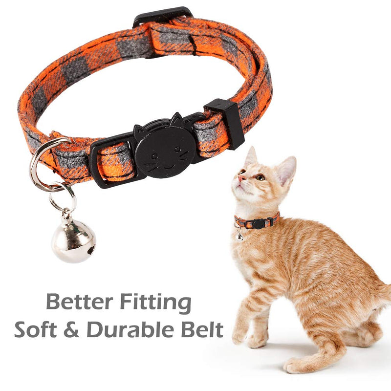 [Australia] - PUPTECK Cat Collar with Bell - 3 Pack Plaid Breakaway Cat Collar Set, Adjustable Safety Puppy Collars,Orange Red Green Orange 