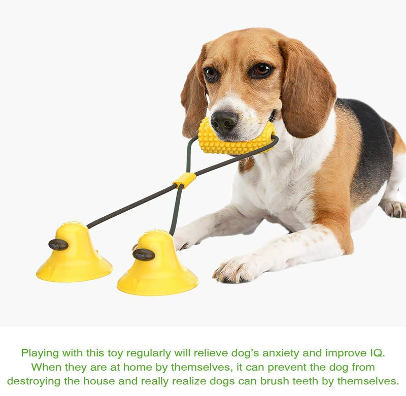 [Australia] - Upgrade 2 IN 1 Two Uses Dog Chew Double Suction Cup Rope Puzzle Toy - Tug of War Toy for Chewers and Toothbrush - with Food Dispensing and Teeth Cleaning Features -Teeth Cleaning Toy for Dogs 