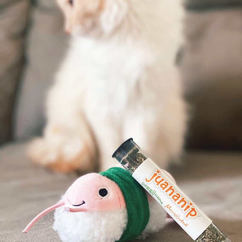 Meowijuana | Shrimply Irresistible Bundle | Get Rolled Refillable Shrimp Sushi Toy and Shrimp and Crab Feast Crunchie Munchie Cat Treats | Promotes Play and Cat Health | Made with Organic Catnip - PawsPlanet Australia