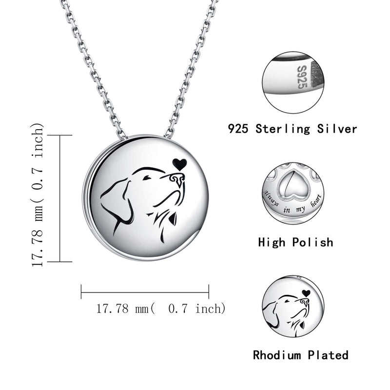 [Australia] - Pet Cremation Necklace for Dog - 925 Sterling Silver Always in My Heart Paw Print Memorial Keepsake Pendant Urn Jewelry for Ashes Labrador Retriever 