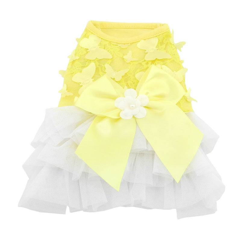 [Australia] - SMALLLEE_LUCKY_STORE Formal Skirt Princess Tutu with Bow for Girl Puppy Clothes Summer Skirt, Large, Pink Yellow 