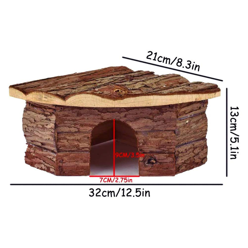 [Australia] - OMEM Wood House Hamster, Beautiful House. Easy to Clean, Suitable for Squirrels, Suction Cup Bracket, Natural Life Tunnel System, Small Animal House Medium=32X13X21 