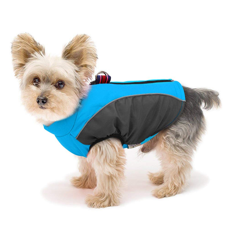 Didog Warm Dog Coat for Small Dogs and Cats Fleece Lined Reflective Cold Weather Sports Vest with Zipper and Leash Ring for Walking Hiking Blue Chest 35cm;Back length 30cm - PawsPlanet Australia