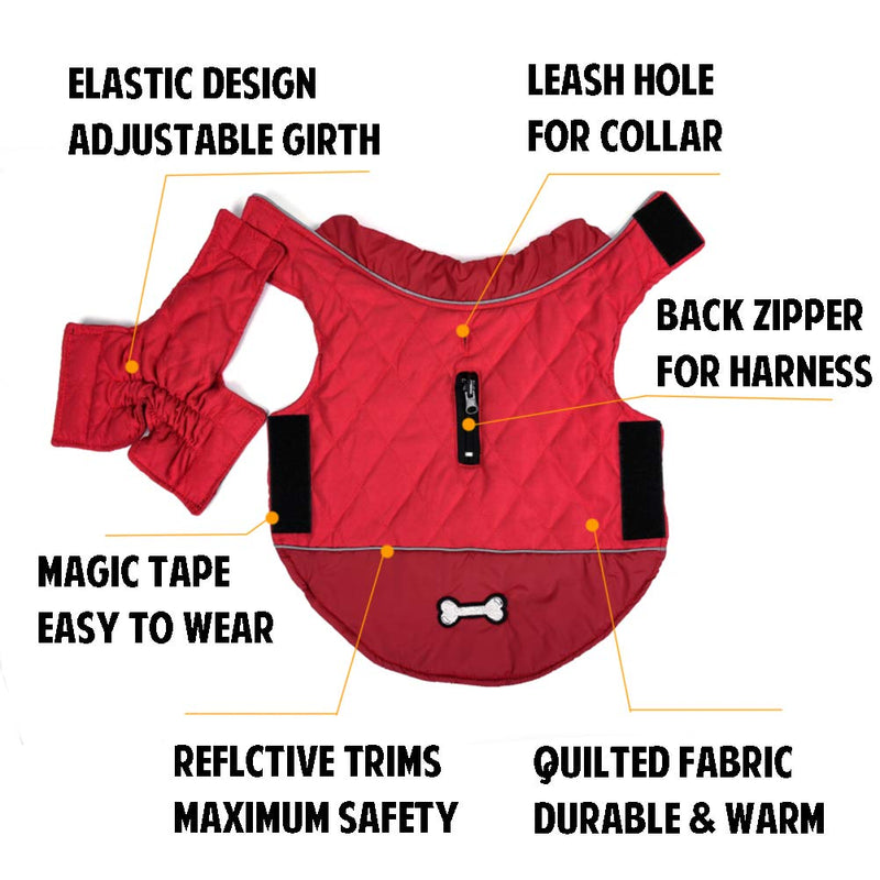 TFENG Reflective Dog Jacket Reversible Dog Coat Warm Padded Puffer Dog Vest Puppy Jacket Red XS XS (Chest: 34-38cm, Back: 27cm) - PawsPlanet Australia