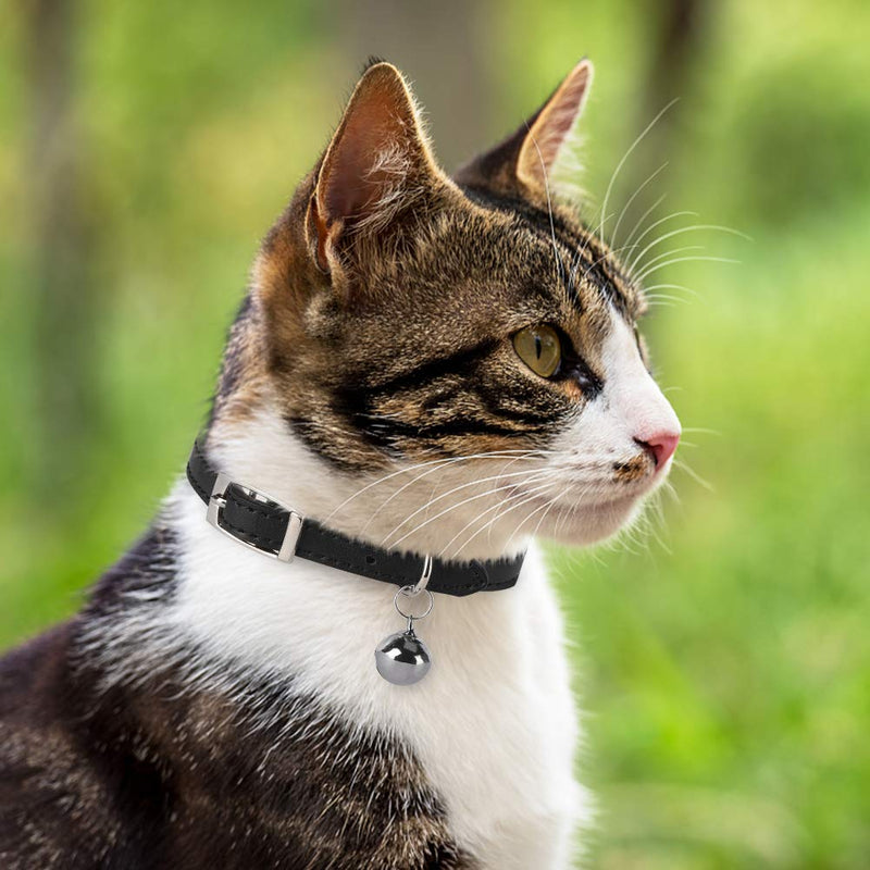 [Australia] - PUPTECK Leather Cat Collars with Bells - 2 Pack Soft Padded Pet Safety Collar for Kitten Puppy Small Dogs Cats XS Black+White 