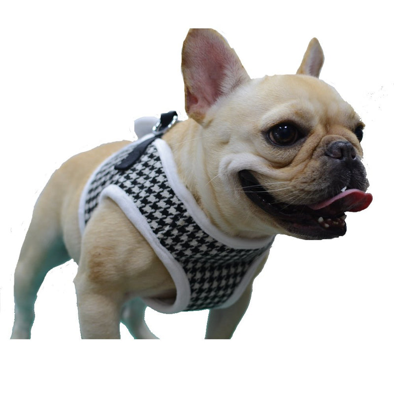 Houndstooth Fleece Padded Soft Dog Harness Safe Harness Winter Pet Harnesses for Medium Dogs, Large Black/White - PawsPlanet Australia