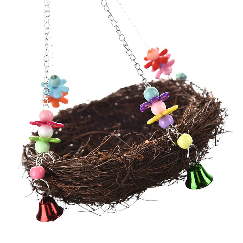 [Australia] - Natural Rattan Nest Bird Swing Toy with Bells for Parrot Cockatoo Macaw Amazon African Grey Budgie Parakeet Cockatiel Conure Lovebird Finch Cage Perch Large 