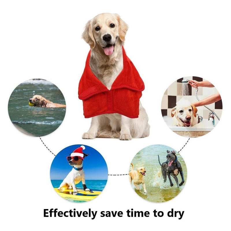 Dog Drying Coat Robe Towel, Dog Bathrobe, Absorb Moisture and Dry Pet Quickly, Puppy towelling Bathing Accessories, Adjustable Collar and Waist, Dog 51cm Back Length for Medium Dog M: 51cm Back Red - PawsPlanet Australia