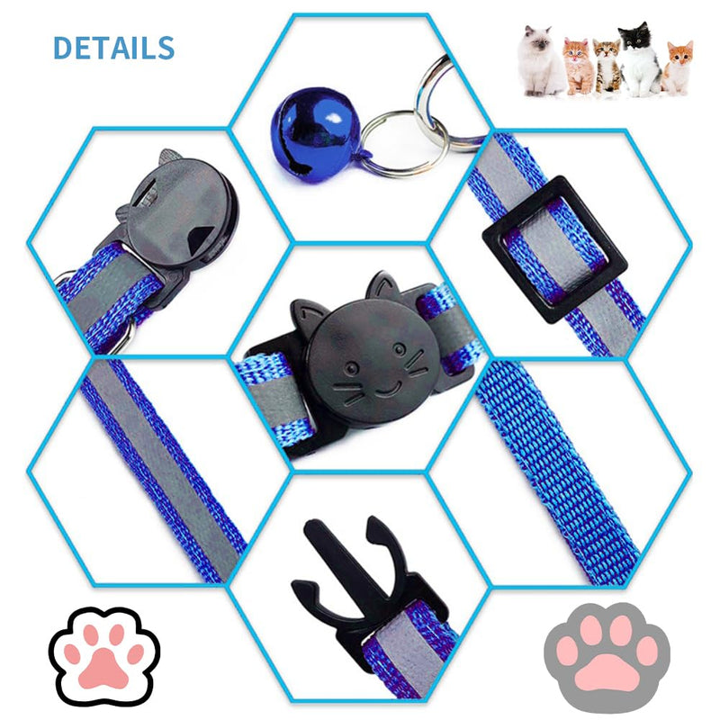 Reflective cat collar, adjustable address capsule, pack of 3 cat collars, reflective cat collar with safety clasp and bell, address tag for dogs, cats, cat collar - PawsPlanet Australia