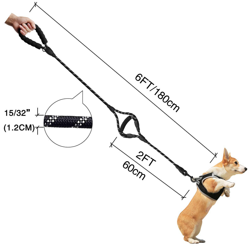 [Australia] - Anbeer 6 FT Dog Leash Traffic Padded Two Handles, Reflective Threads for Control Safety Training for Medium to Large Dogs Black 