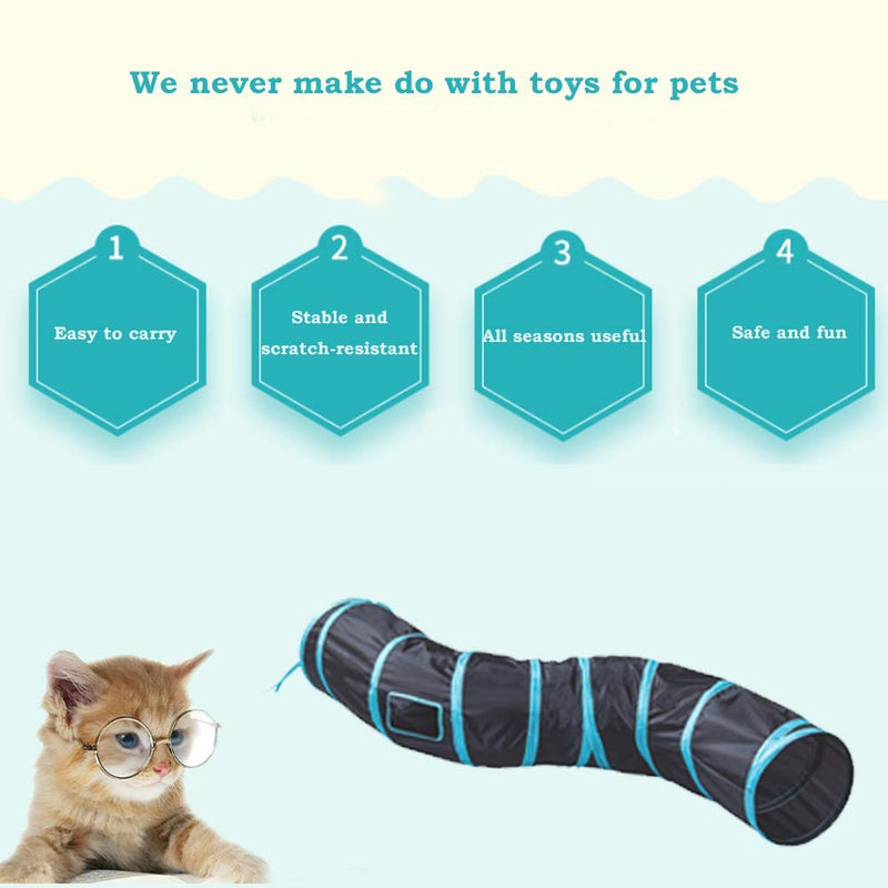 BEIKOTT Collapsible Cat Tunnel, Cat Tube Kitty Tunnel, Cat Pet Tunnel Toys with Peek Hole and Toy Ball, Small pet Tunnel for Kitty, Puppy, Rabbit Blue(2 Tubes) - PawsPlanet Australia