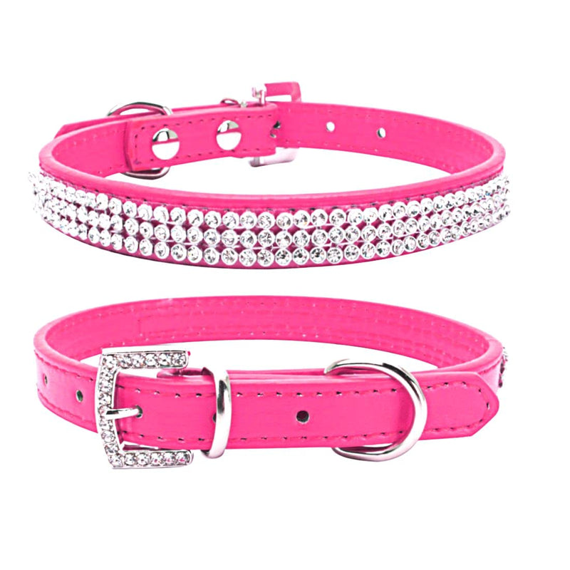 Serijoars Puppy Collar Cute Dazzling Sparkling Elegant Fancy PU Leather Bling Rhinestone Crystal Jeweled Pet Cat Dog Collar (S, Pink) S - PawsPlanet Australia