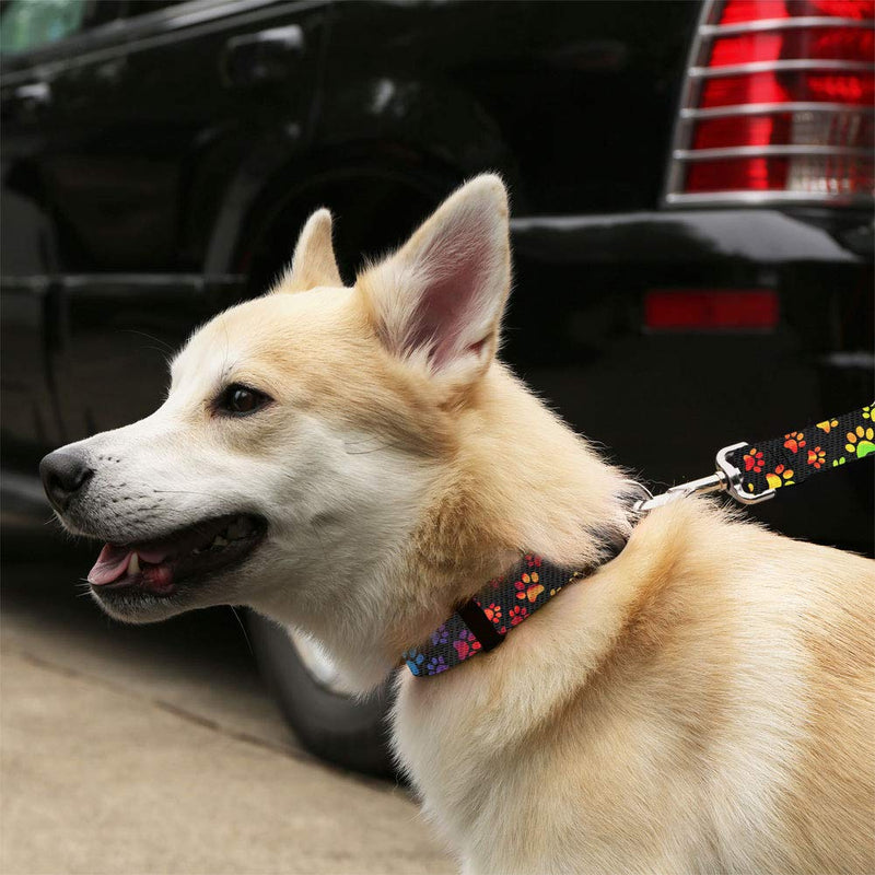 [Australia] - Colorful Paw Print Dog Collar And Leash - Waterproof  Puppy Paw Print Dog Collar and Dog Leash, Wide Range of Sizes For Every Dog 3/4'' LEASH 6 FT Puppy Paw Black/Tan 