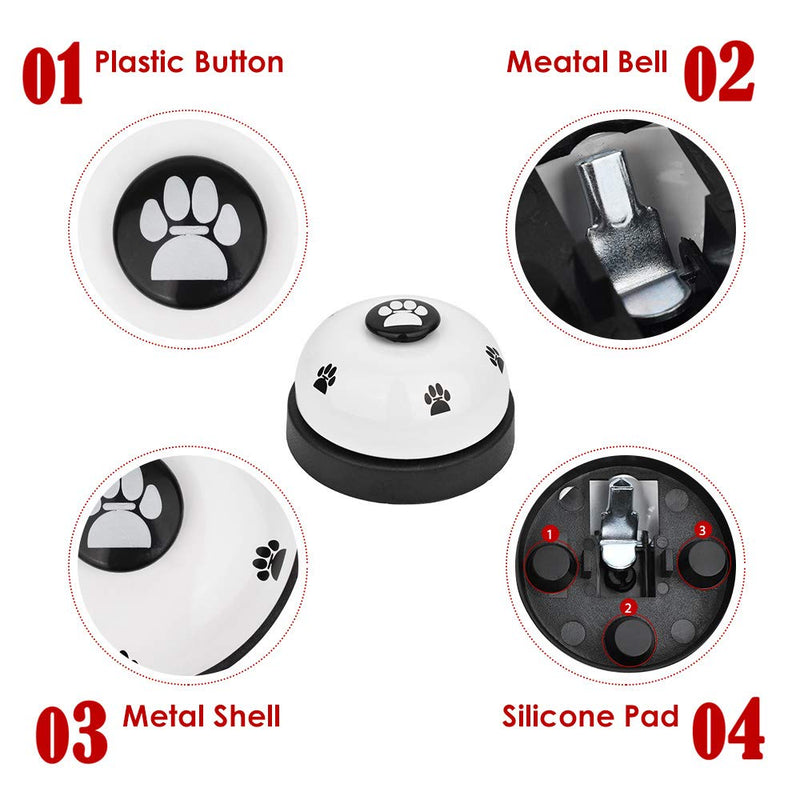 SlowTon Pet Bell, 2 Pack Metal Bell Dog Training with Non Skid Rubber Bottoms Dog Door Bell for Potty Training Clear Ring Pet Tool Communication Device for Small Dogs Cats Black Strape+White - PawsPlanet Australia