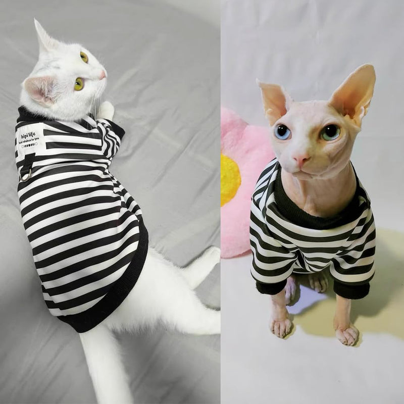 Anelekor Autumn Dog Hoodies with Leash Ring Warm Striped Puppy Shirt for Small Dog Girl Boy Cat Sweater Winter Pet Clothes Pomeranian Chihuahua Cold Weather Coat (Large, Black) Large - PawsPlanet Australia