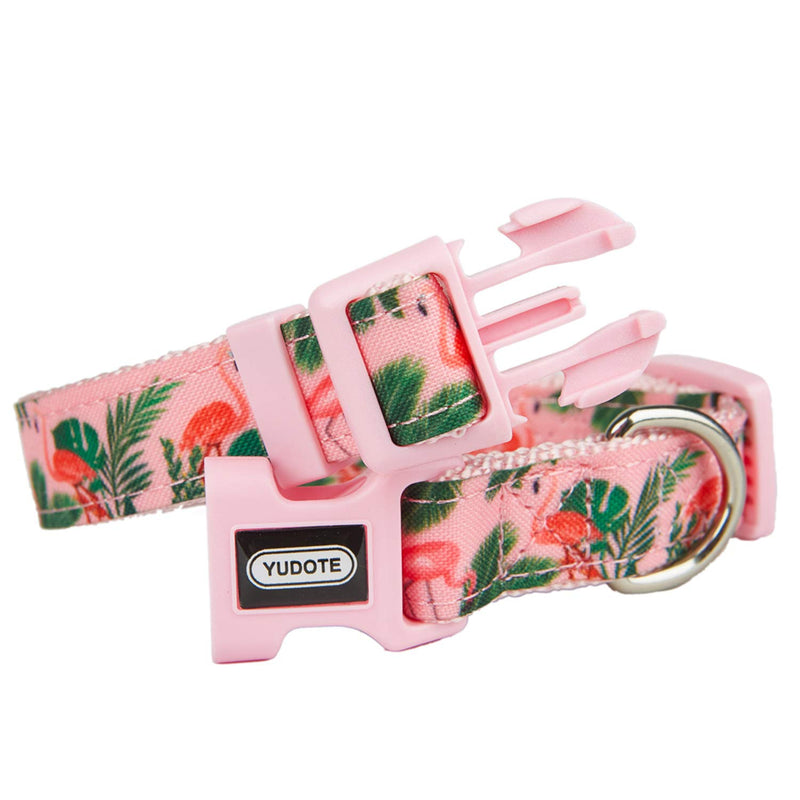 YUDOTE Pink Dog Collar Small with Flamingos Print for Lively Female Girl Dogs Daily Use,Adjustable 25-38cm S: for 25-38cm Neck, 1.5cm Width Flamingo-Pink - PawsPlanet Australia