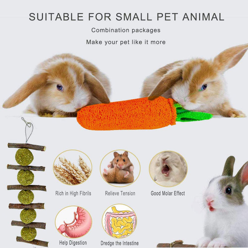 [Australia] - OVERTANG Rabbit Chew Toys, Improve Dental Health, No Glue, 100% Natural Materials by Handmade. Loofa Carrot Toys, Licorice Balls and Apple Sticks Toys. for Rabbits, Chinchillas, Guinea Pigs, Hamsters 