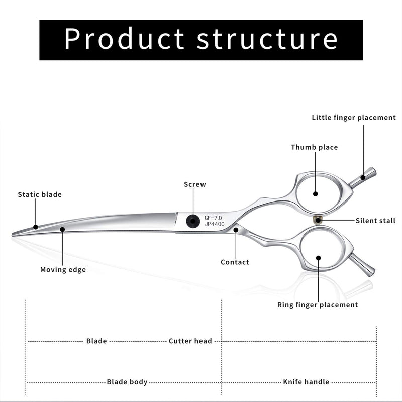 [Australia] - 7.0" Pet Grooming Scissors,Curved Scissors/Thinning Shears,Made of Japanese 440C Stainless Steel, Strong and Durable for Pet Groomer or Family DIY Use A-Silver-Curved Scissors 