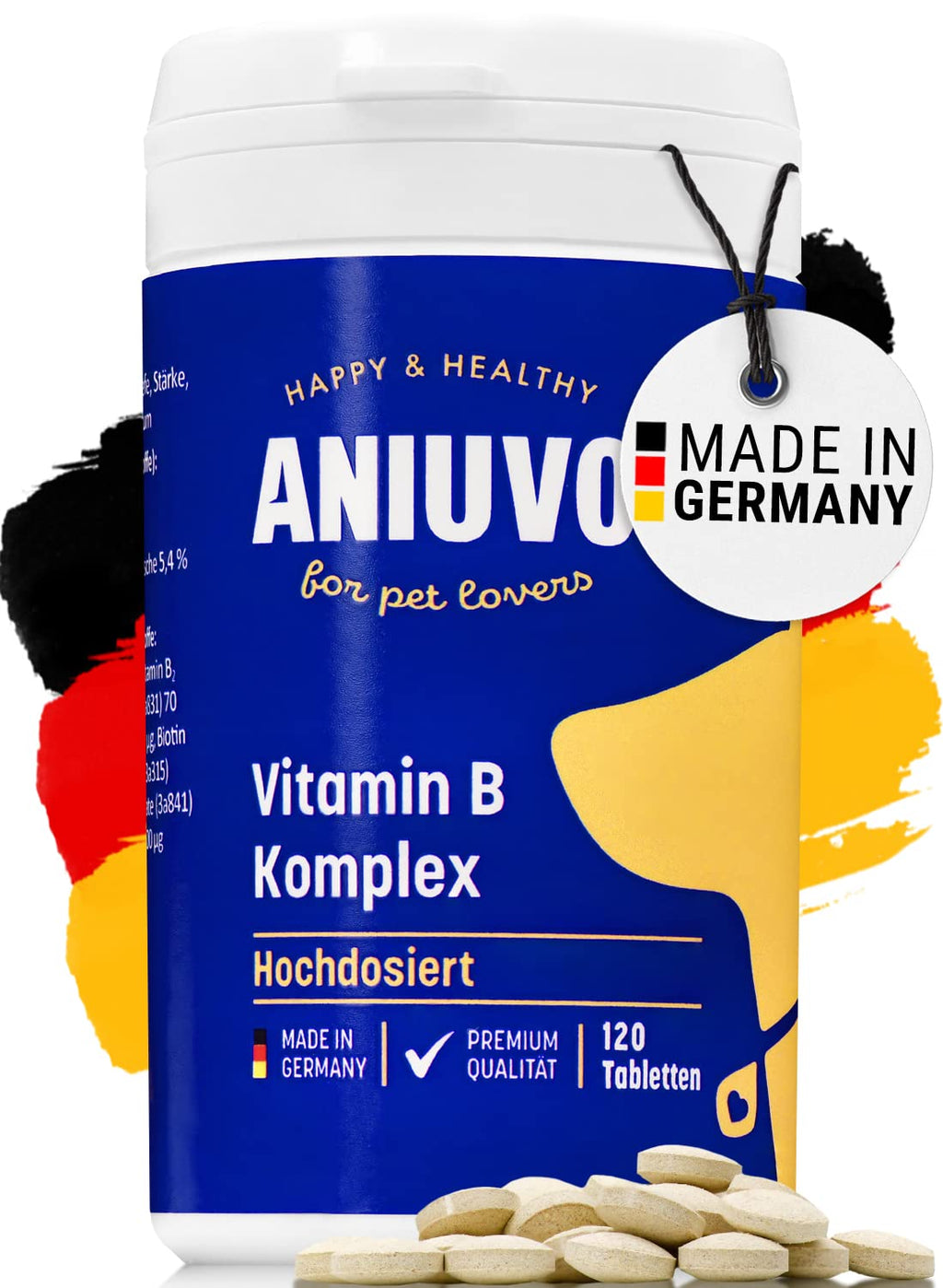 ANIUVO® Vitamin B Complex Dog [120 tablets] for 4 months - High-dose vitamin B for dogs - Made in Germany - Dog vitamins with B1, B2, B3, B5, B6, B7, B9 & B12 - Vitamin B dog 120 pieces - PawsPlanet Australia