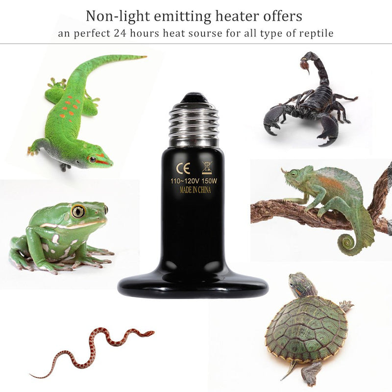 [Australia] - Zacro Reptile Heat Lamp 150W with One Digital Thermometer, Infrared Ceramic Heating Non-light Lamps Emitter 110V (Black) 