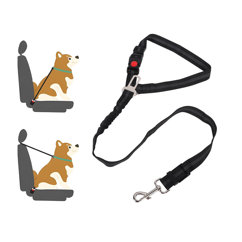 Lollanda Dog Car Seat Belt, Dog Belt for Car Seats with Reflective Strips and Buffer Ropes, Adjustable Dog Belt for Large, Medium and Small Dogs (Black) Black - PawsPlanet Australia