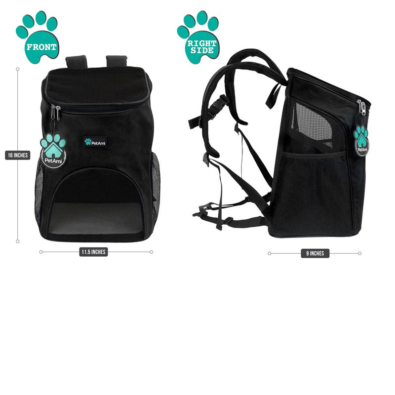 PetAmi Premium Pet Carrier Backpack for Small Cats and Dogs | Ventilated Design, Safety Strap, Buckle Support | Designed for Travel, Hiking & Outdoor Use Black - PawsPlanet Australia
