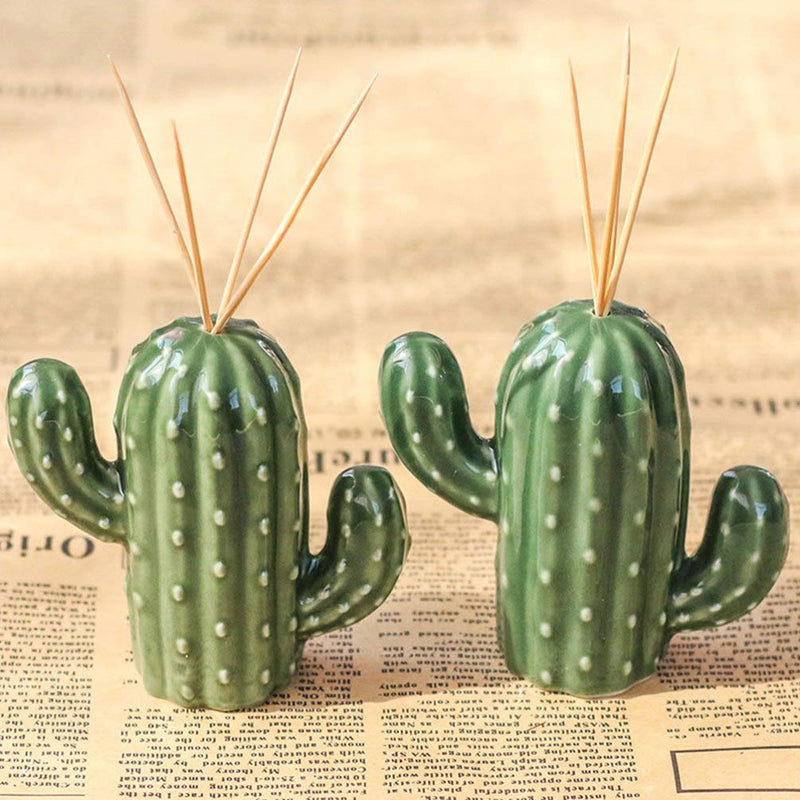 Cabilock Decorative Toothpick Holder Cactus Shaped Toothpick Dispenser Ceramic Cotton Swab Container for Holiday Xmas Party Table Decoration 8X8CM - PawsPlanet Australia