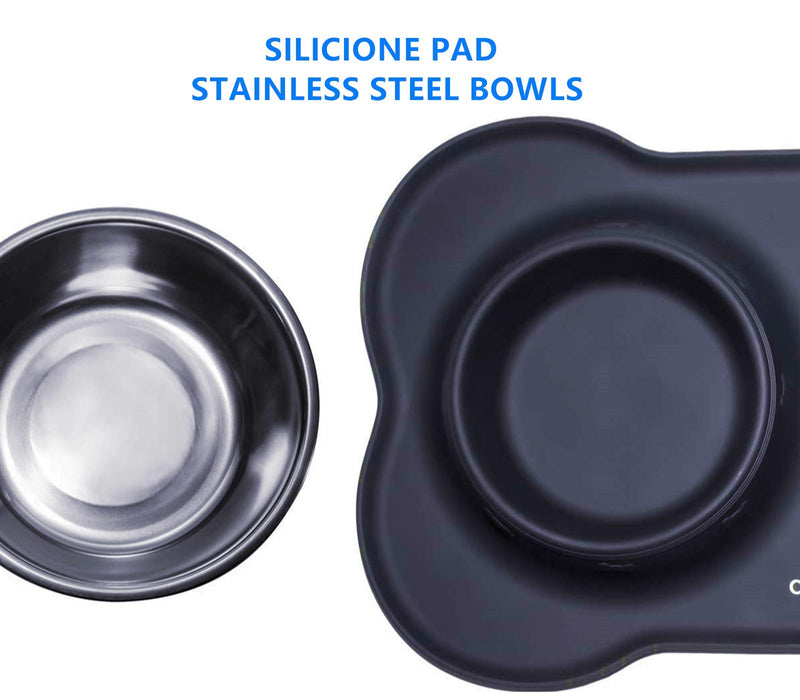 Cadosoigh Dog Bowls Non Slip Stainless Steel Double Pet Bowls Set with Non-Spill Silicone Mats Tray for Cats Puppies Small Dogs Water Food Feeding (400ml each bowl) 400ml each bowl - PawsPlanet Australia