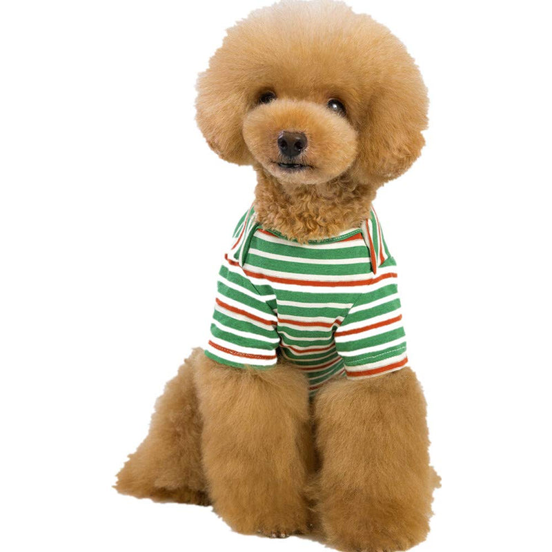 Berocia Cat Puppy Dog T-Shirt Clothes Cottom Pet Striped T Shirt Costumes Summer Stripes Outfit Dog Apparel Sun Protection Soft and Breathable for Small Medium Large Dogs Green M - PawsPlanet Australia